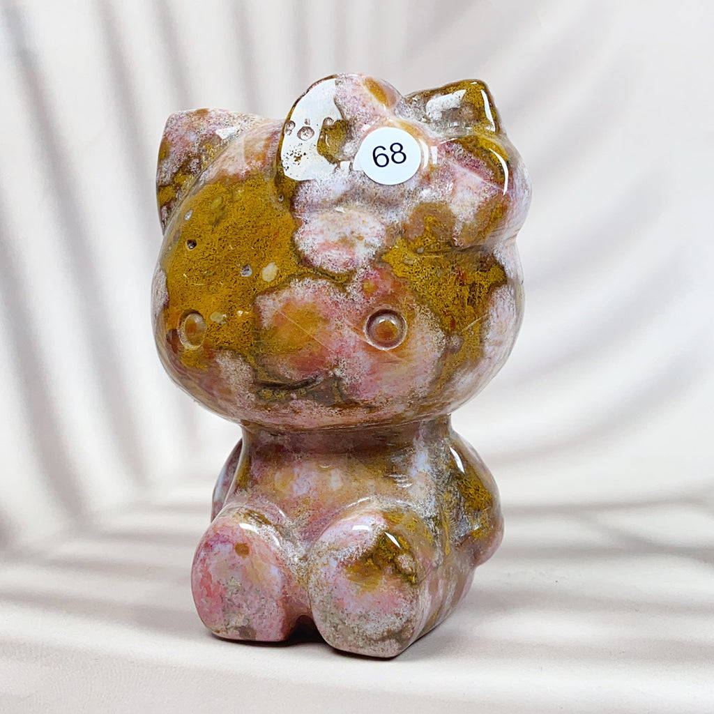 Cute Ocean Jasper Hello Kitty Crystal Carving Gemstone Sculpture Home Decoration