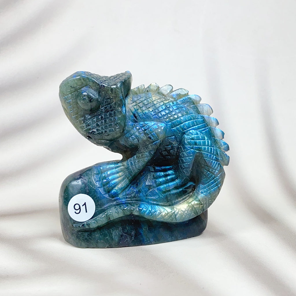 Blue Labradorite Lizard Carved Healing Crystal Reiki Animal Statue Gemstone Home Decoration