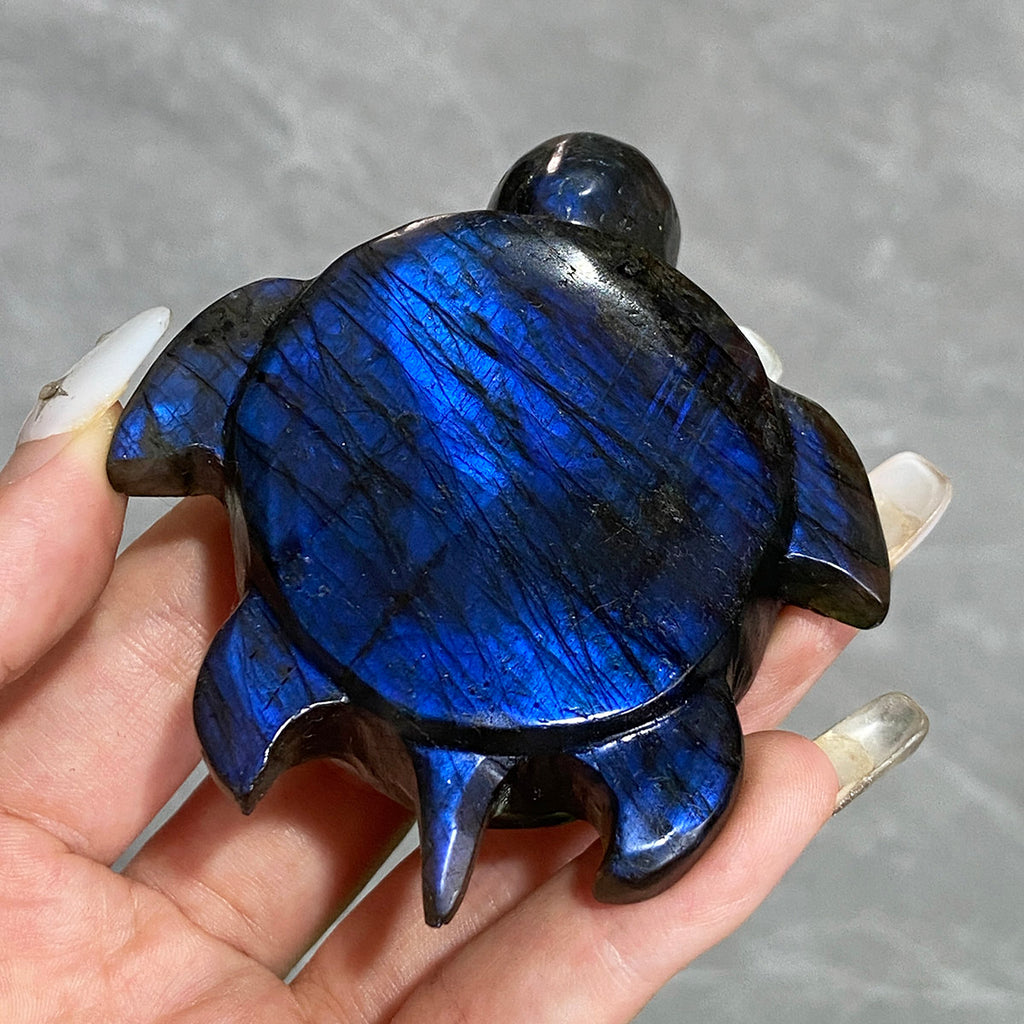 Blue Labradorite Sea Turtle Carving Handmade Polished Crystal Animal Statue Home Decoration