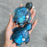 Blue Labradorite Sea Turtle Carving Handmade Polished Crystal Animal Statue Home Decoration