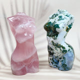 Rose Quartz Moss Agate Lady Body Carving Reiki Crystal Healing Energy Art Stone Home Decoration