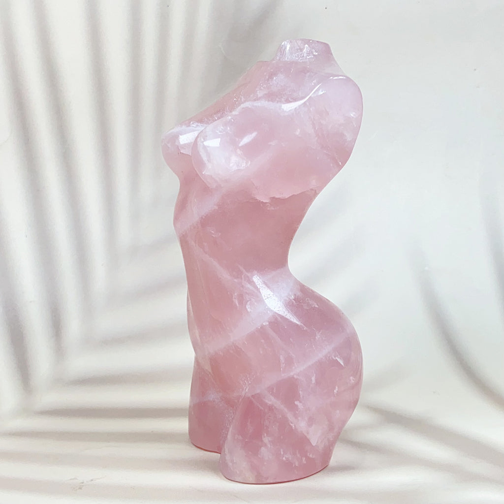 Rose Quartz Moss Agate Lady Body Carving Reiki Crystal Healing Energy Art Stone Home Decoration