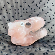 Load image into Gallery viewer, Rose Quartz Crystal Hand Carved Dinosaur Skull Sculpture Reiki Healing Pink Stone Home Decorate