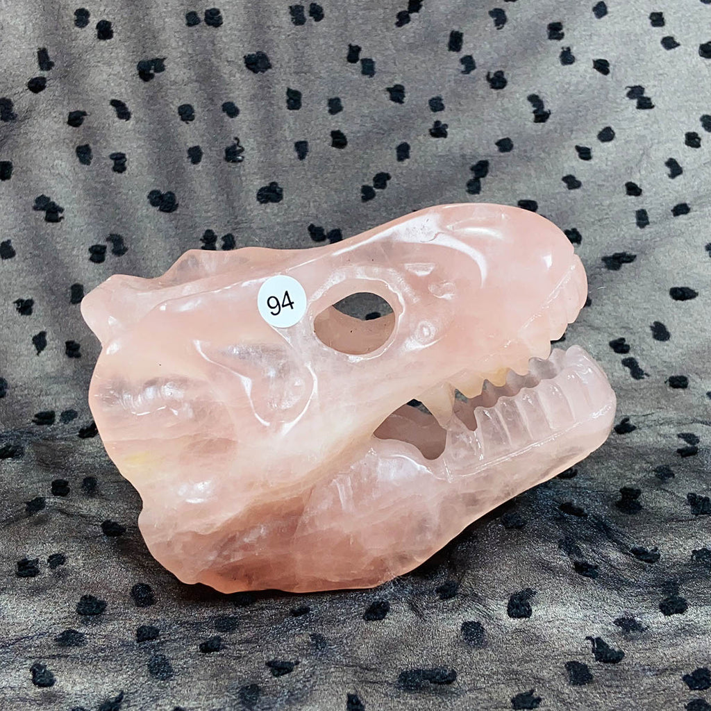 Rose Quartz Crystal Hand Carved Dinosaur Skull Sculpture Reiki Healing Pink Stone Home Decorate