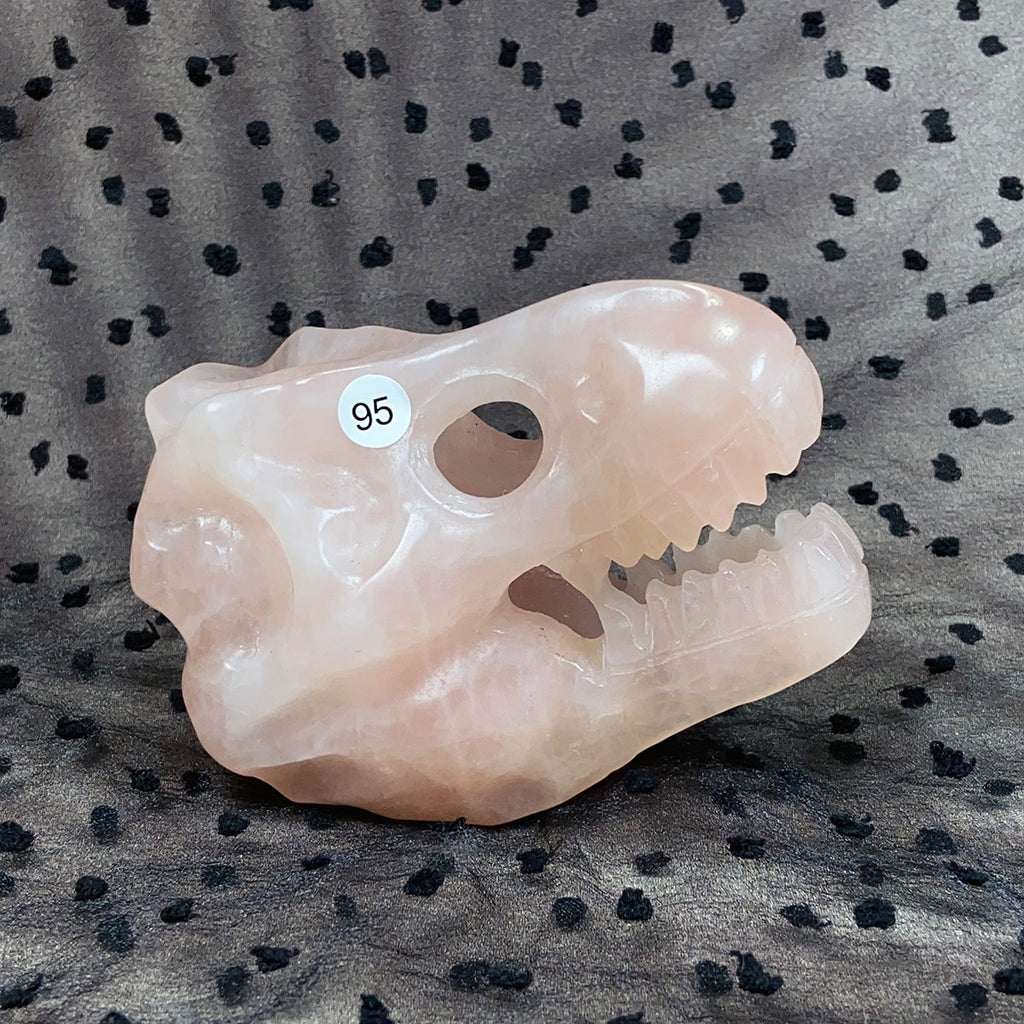 Rose Quartz Crystal Hand Carved Dinosaur Skull Sculpture Reiki Healing Pink Stone Home Decorate