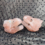 Rose Quartz Crystal Hand Carved Dinosaur Skull Sculpture Reiki Healing Pink Stone Home Decorate