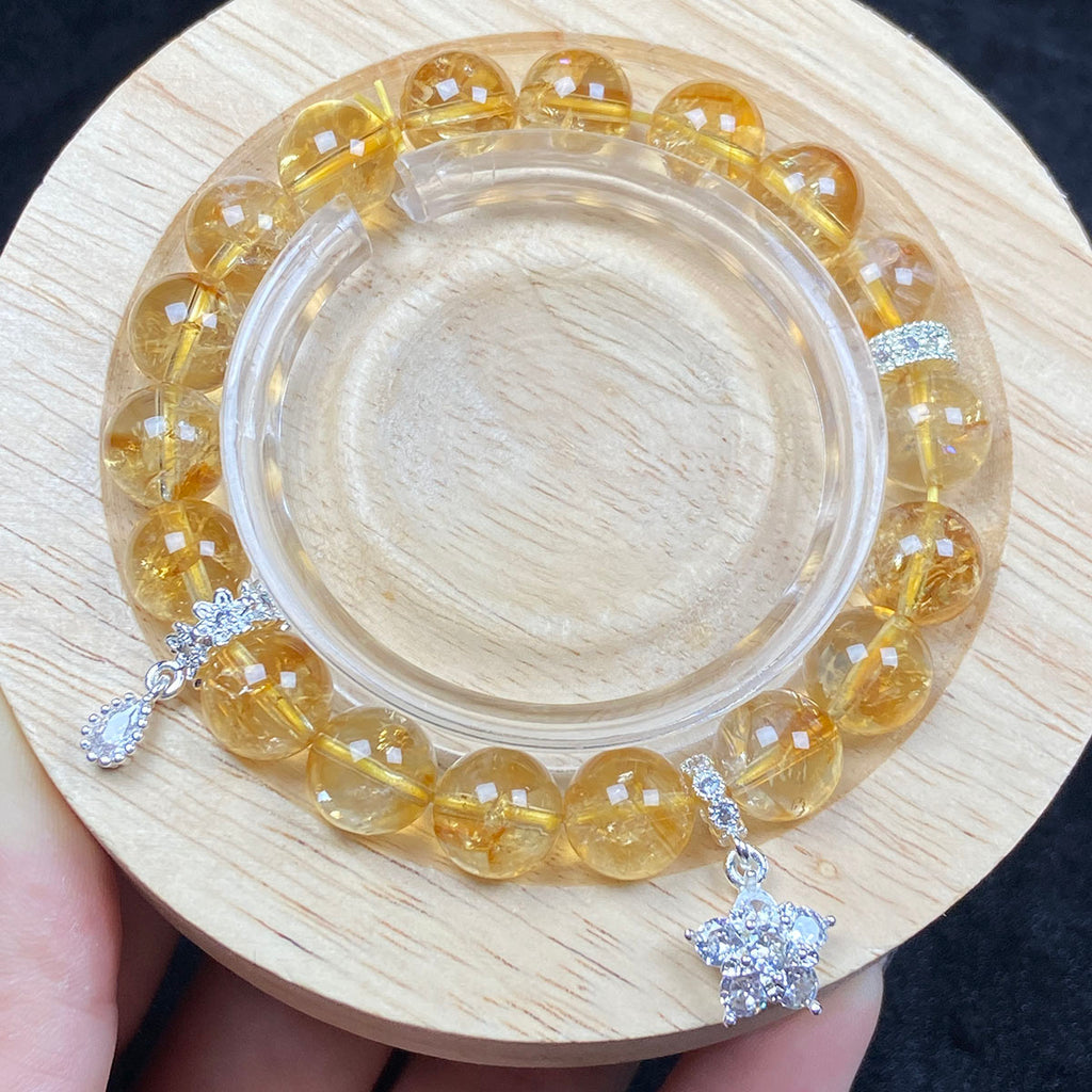 9MM Citrines Bead Zircon Flower Pendant Bracelet Crystal Yoga Meditation Reiki Healing Jewelry Bangles