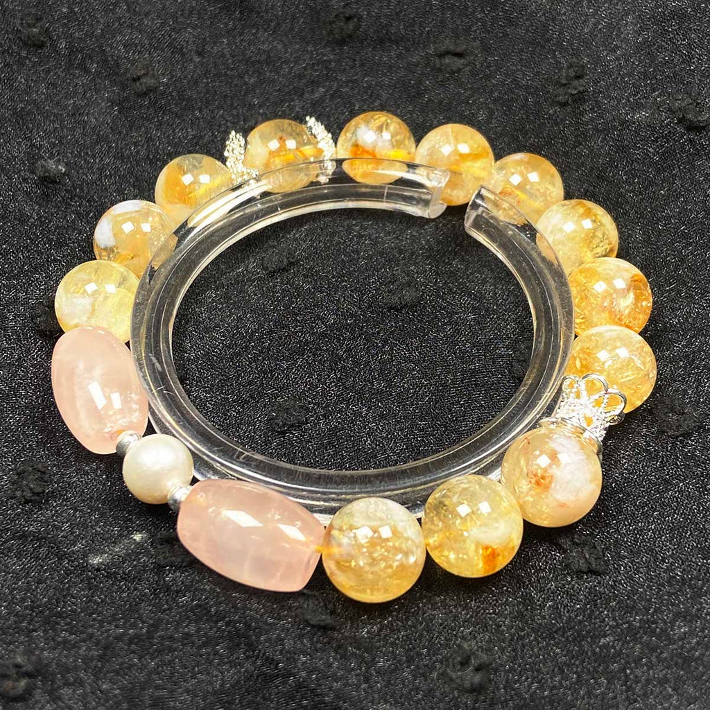 Cloud Citrine Bracelet Rose Quartz Crystal Reiki Healing Energy Gemstone Women Jewelry