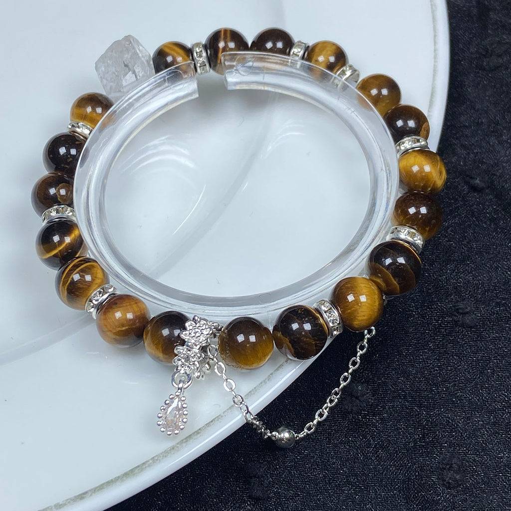 8mm Yellow Tiger Eye Stone Bracelet Handmade Fine Bangles Healing Reiki Yoga Jewelry