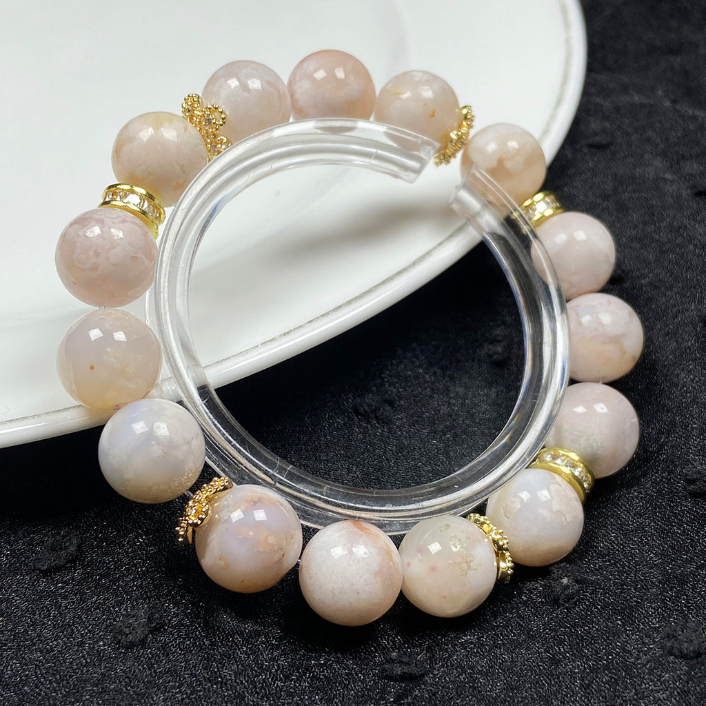 11MM Flower Agate Beaded Bracelets Women Fashion Charm Crystal Healing Energy Jewelry