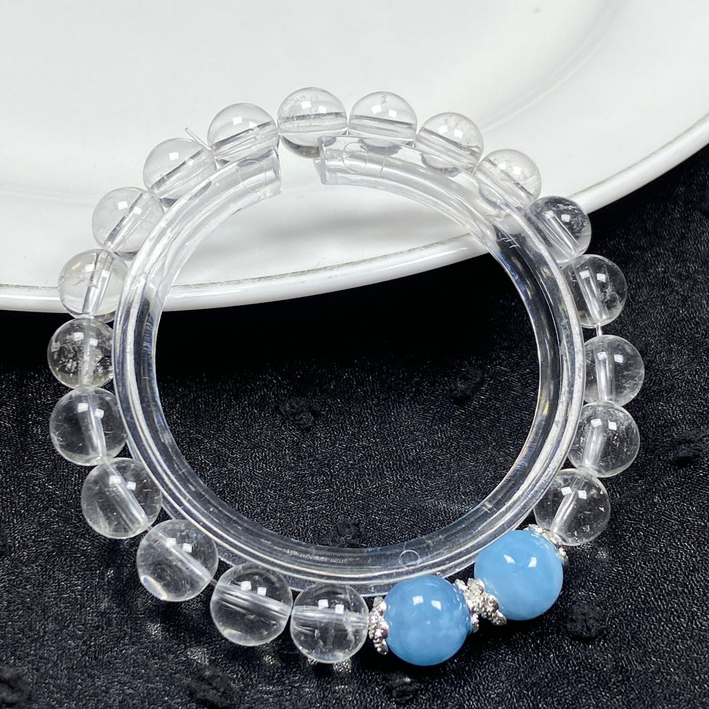 8MM Clear Quartz Crystal Bracelet With Blue Aquamarine Elastic Charm Bracelet Jewelry