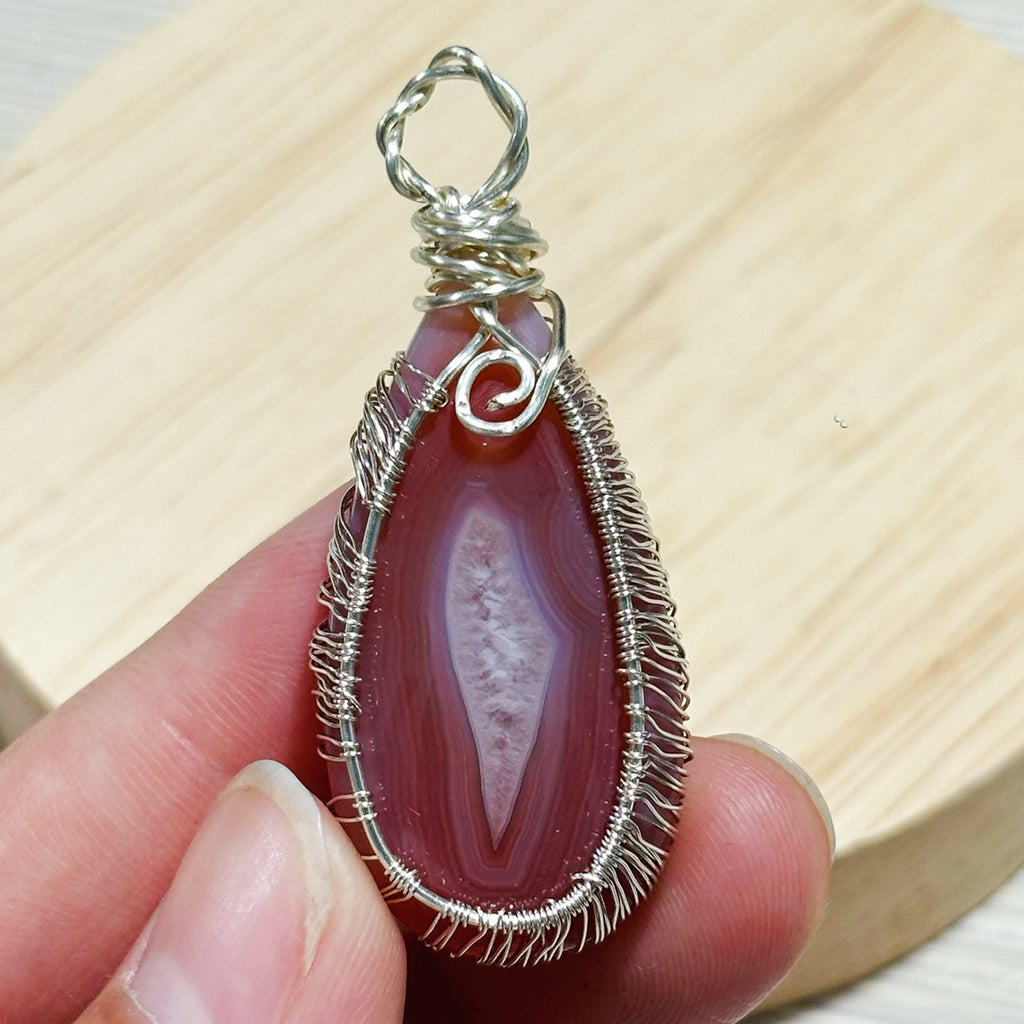 Hand Knitting Pink Carnelian Pendant Diy Crystal Agate Necklace Boys Girls Birthday Gift