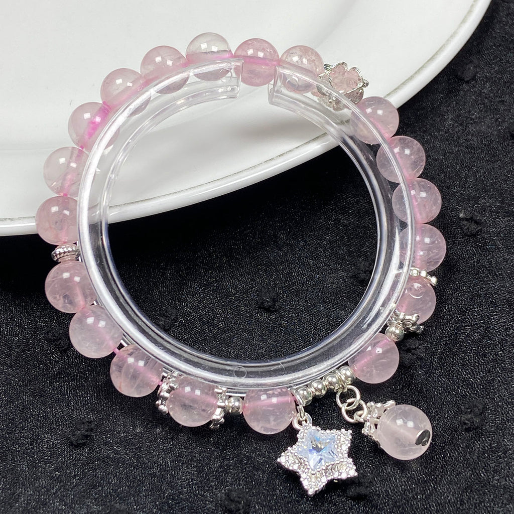 8MM Rose Quartz Bead With Five-Pointed Star Pendant Crystal Bracelet For Valentine's Day