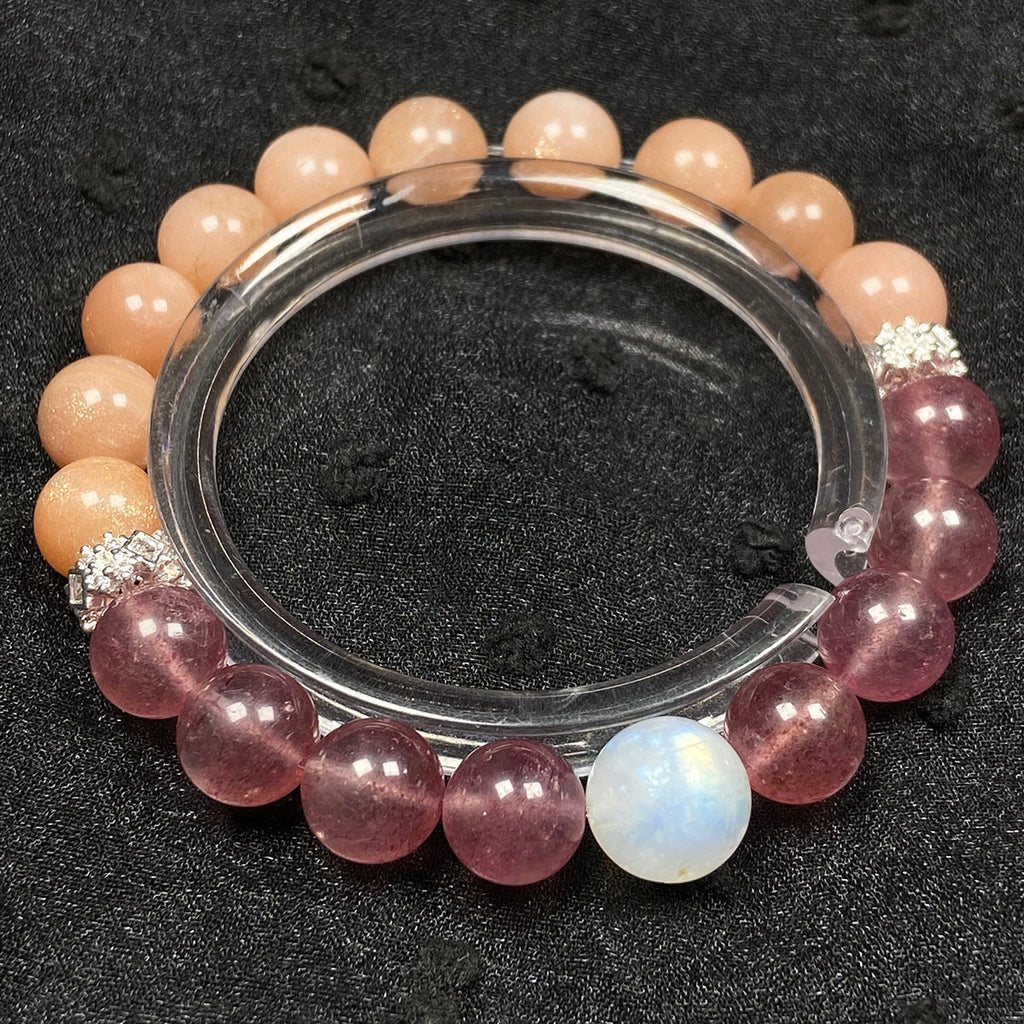 9MM Strawberry Quartz Peach Moonstone Beaded Sweet Cool Bracelet For Women Trendy Bangle