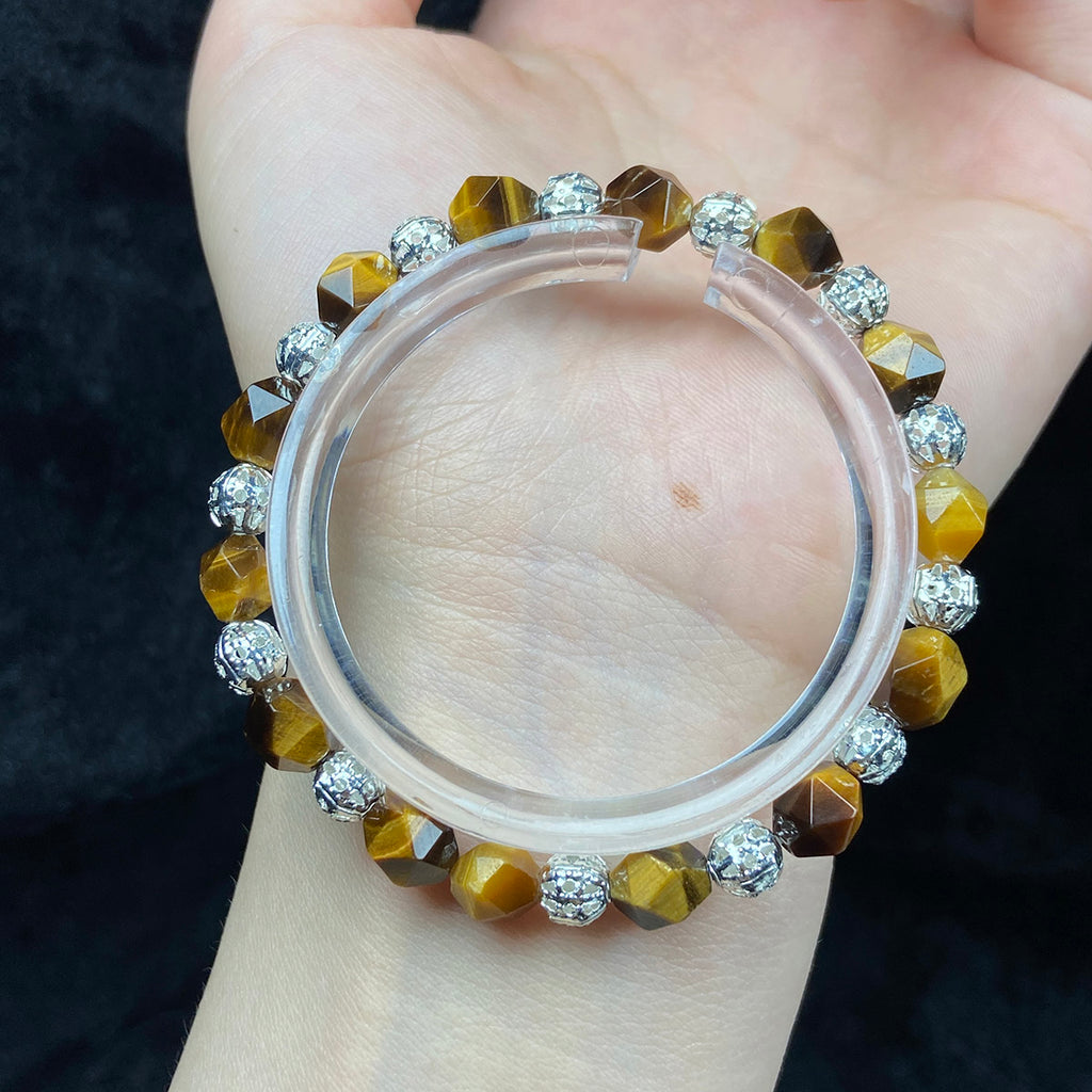 6mm Yellow Tiger Eye Stone Stainless Steel Bracelets Women Men Reiki Healing Stretch Bangles Yoga