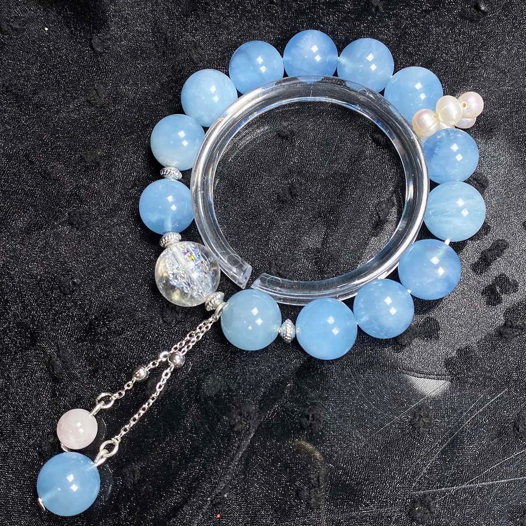 12MM Aquamarines Bracelets For Women Jewelry Romantic Casual Crystal Yoga Bangle