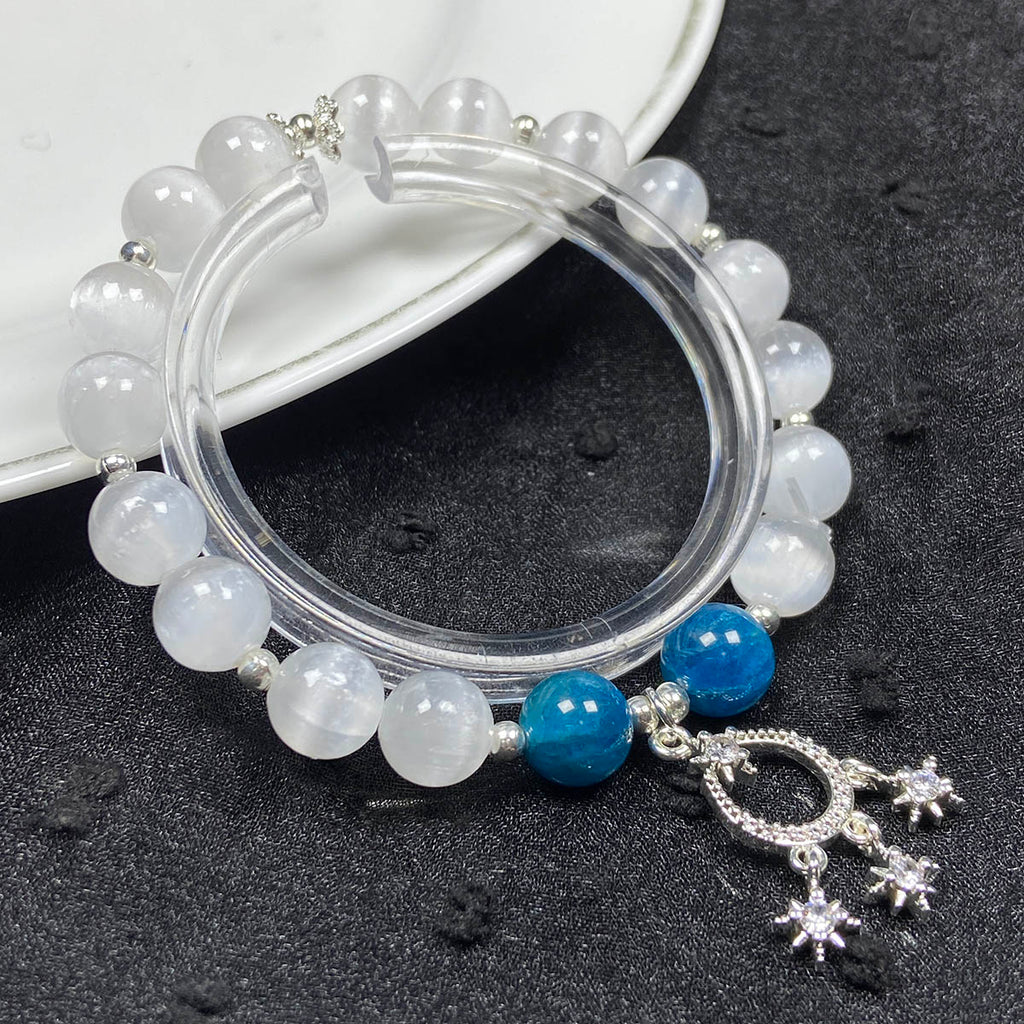 8mm Selenite Blue Apatite Healing Crystal Bracelet With Pendant Girls Women Jewelry Accessories