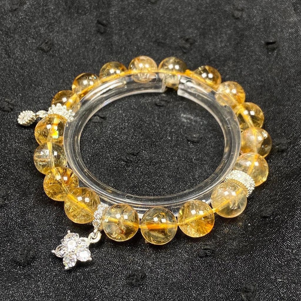 9MM Citrines Bead Zircon Flower Pendant Bracelet Crystal Yoga Meditation Reiki Healing Jewelry Bangles