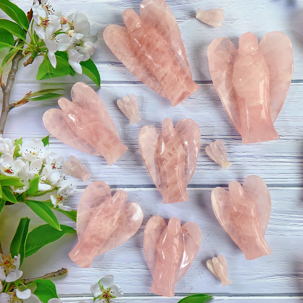 Beautiful Rose Quartz Angel Carvings