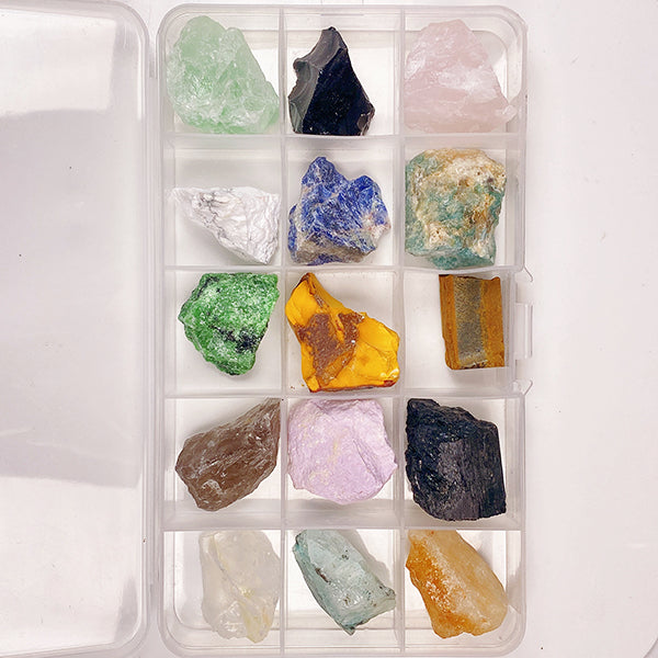 Mix 15 Different Materials Crystal  Raw Stone Box