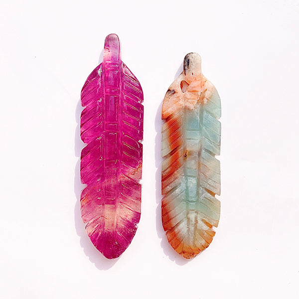 Natural Fluorite Feather And Caribben Feather Crystal Carving Fashion Accessory Gift