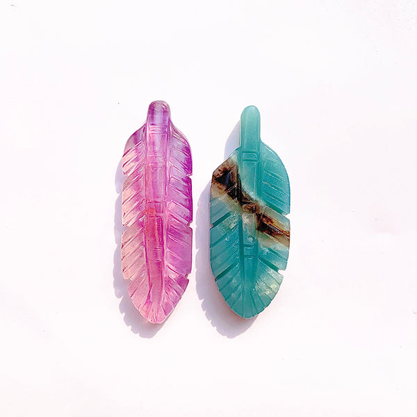 Natural Fluorite Feather And Caribben Feather Crystal Carving Fashion Accessory Gift