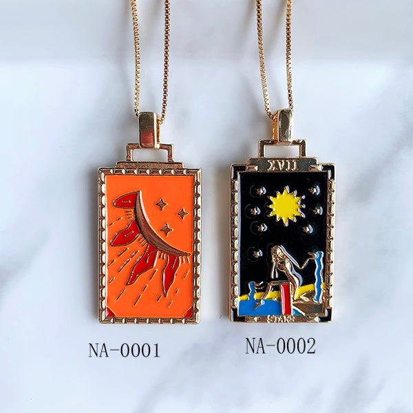 Stainless Steel Evil Eyes Tarot Pendant Enamel Necklace NA0001-0006