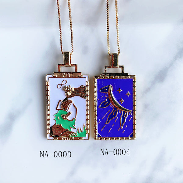 Stainless Steel Evil Eyes Tarot Pendant Enamel Necklace NA0001-0006