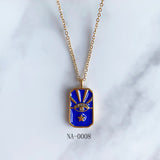 Stainless Steel Evil Eyes Moon Eye Pendant Blue Enamel Necklace NA0008