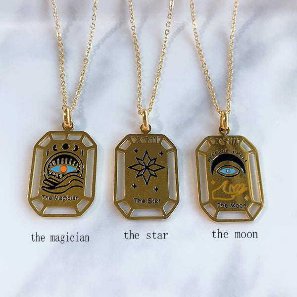 Stainless Steel Evil Eyes Pendant Tarot Series Necklace NA0012