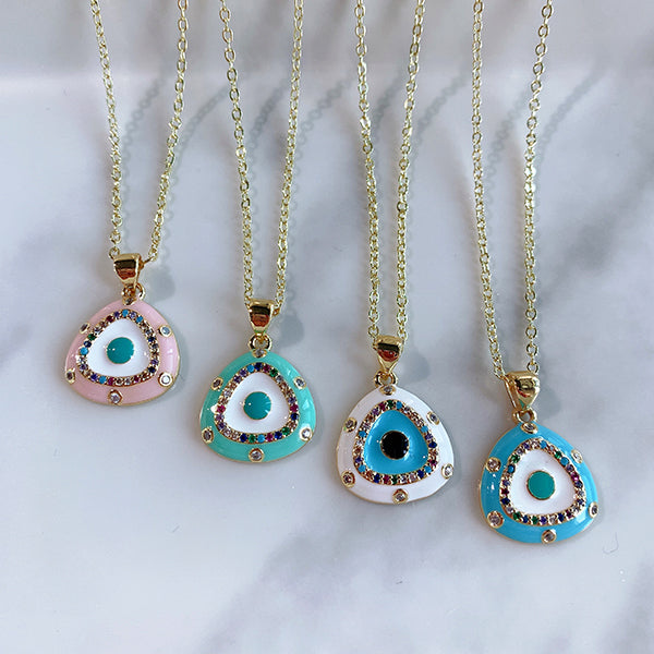 Stainless Steel  Evil Eyes Pendant Zircon Necklace NA0023