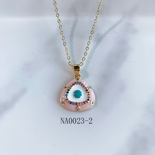 Stainless Steel  Evil Eyes Pendant Zircon Necklace NA0023