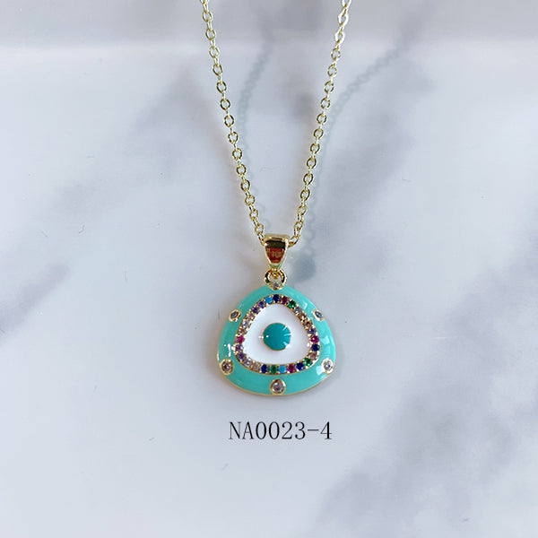 Stainless Steel  Evil Eyes Pendant Zircon Necklace NA0023