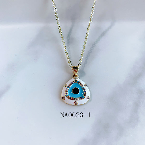 Stainless Steel  Evil Eyes Pendant Zircon Necklace NA0023