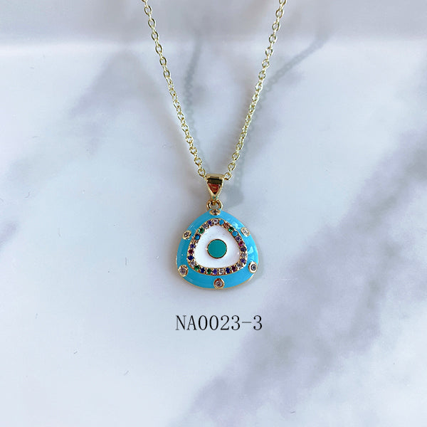 Stainless Steel  Evil Eyes Pendant Zircon Necklace NA0023