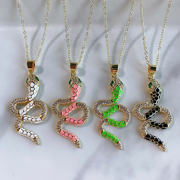 Stainless Steel Snake Pendant Diamond Necklace NA0024