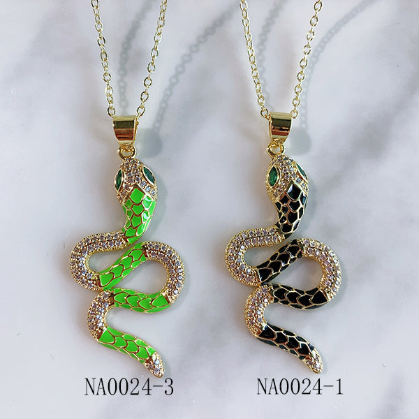 Stainless Steel Snake Pendant Diamond Necklace NA0024