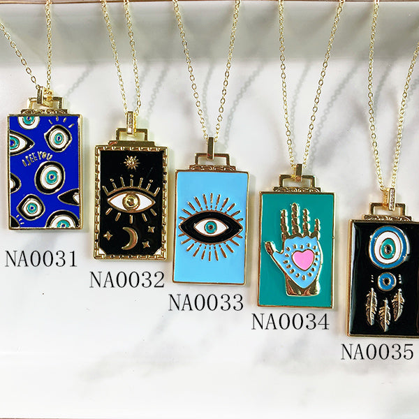 Stainless Steel Evil Eyes Pendant Enamel Necklace NA0031-42