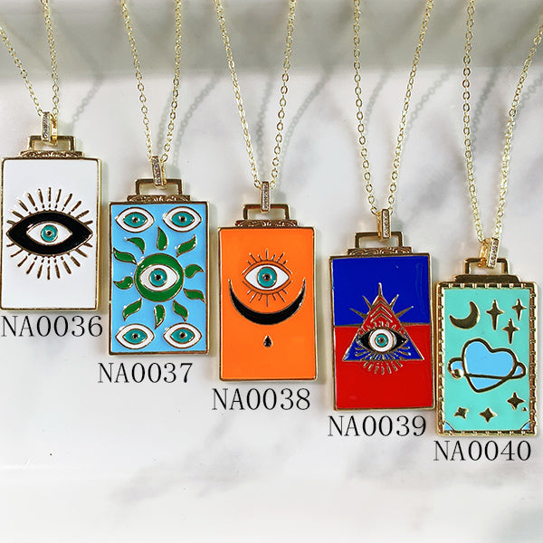 Stainless Steel Evil Eyes Pendant Enamel Necklace NA0031-42