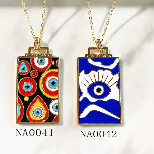 Stainless Steel Evil Eyes Pendant Enamel Necklace NA0031-42