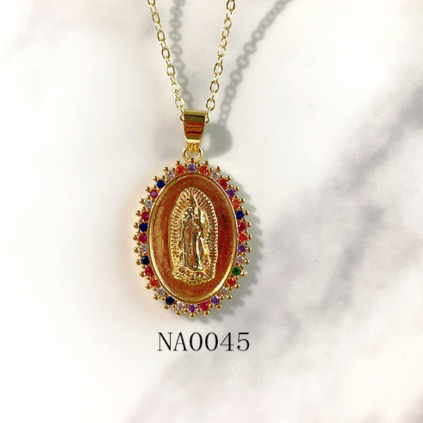 Stainless Steel Virgin Mary  Pendant Zircon Necklace NA0044-46