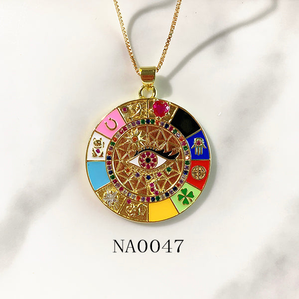 Stainless Steel Evil Eyes Pendant Enamel Necklace NA0047-49