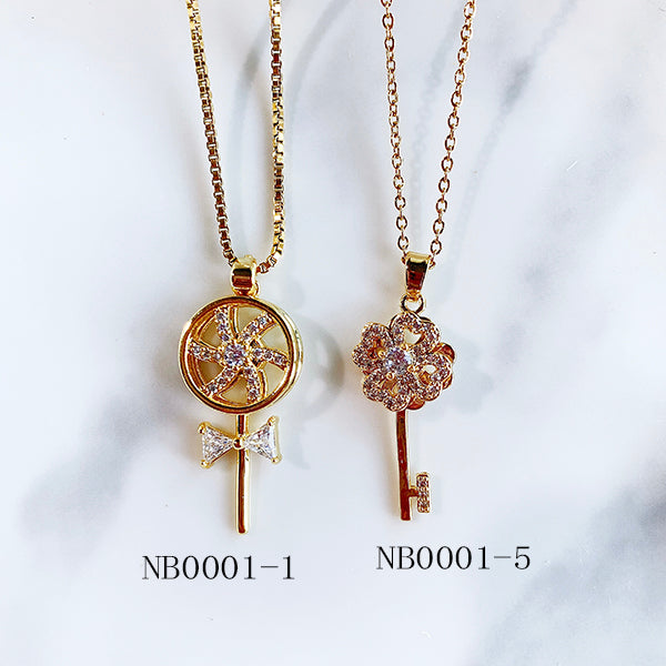 Stainless Steel Flower  Rotatable Pendant Zircon Necklace  NB0001