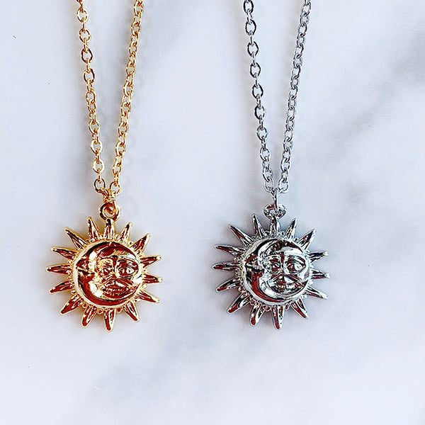 Stainless Steel Sun Moon Face Pendant Necklace NB0005