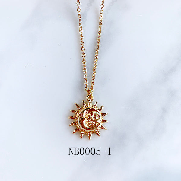 Stainless Steel Sun Moon Face Pendant Necklace NB0005