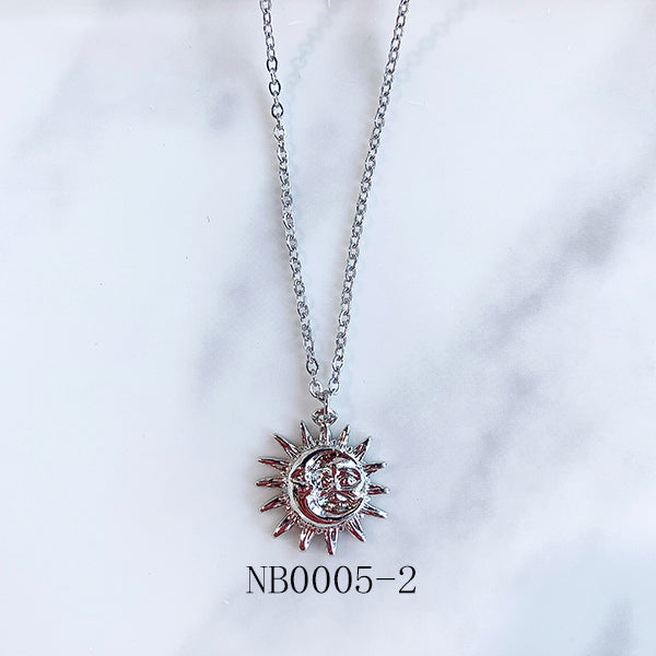 Stainless Steel Sun Moon Face Pendant Necklace NB0005