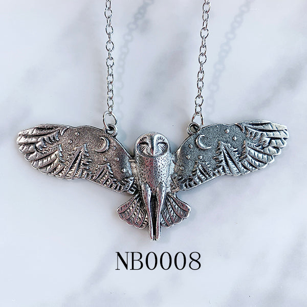 Stainless Steel Owl Fly Pendant Forest Moon Necklace NB0008