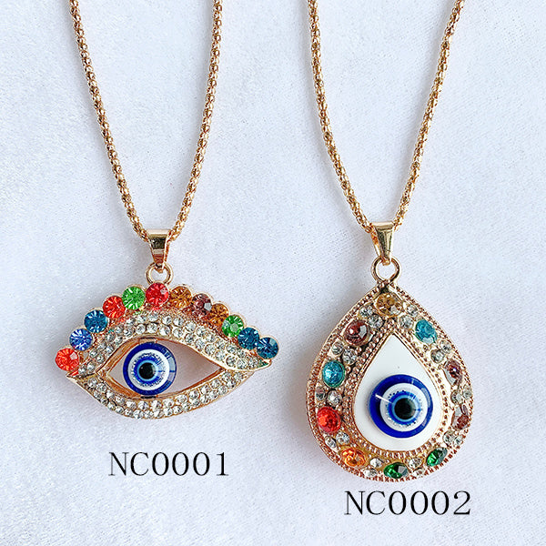 Stainless Steel Evil Eyes Sweater Chain Pendant Zircon Necklace NC0001-0006