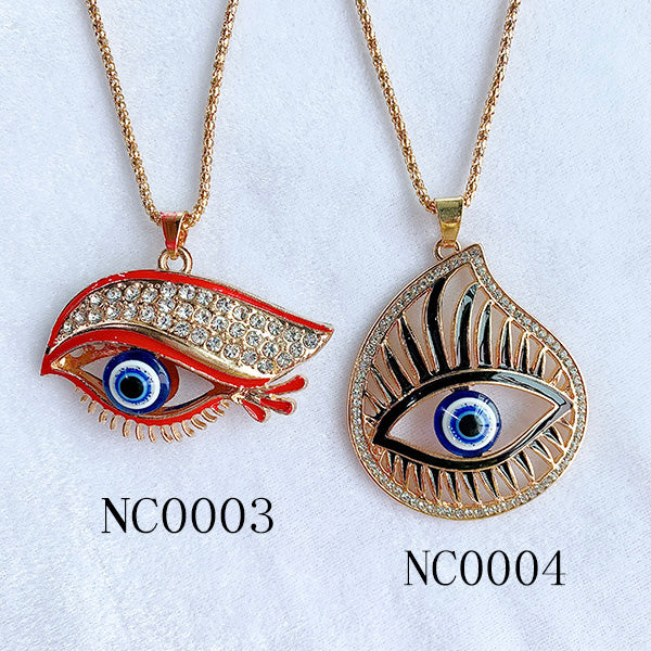 Stainless Steel Evil Eyes Sweater Chain Pendant Zircon Necklace NC0001-0006