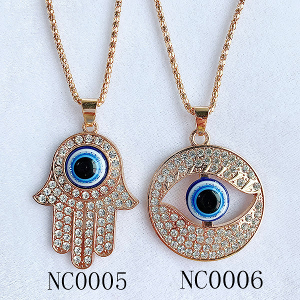 Stainless Steel Evil Eyes Sweater Chain Pendant Zircon Necklace NC0001-0006